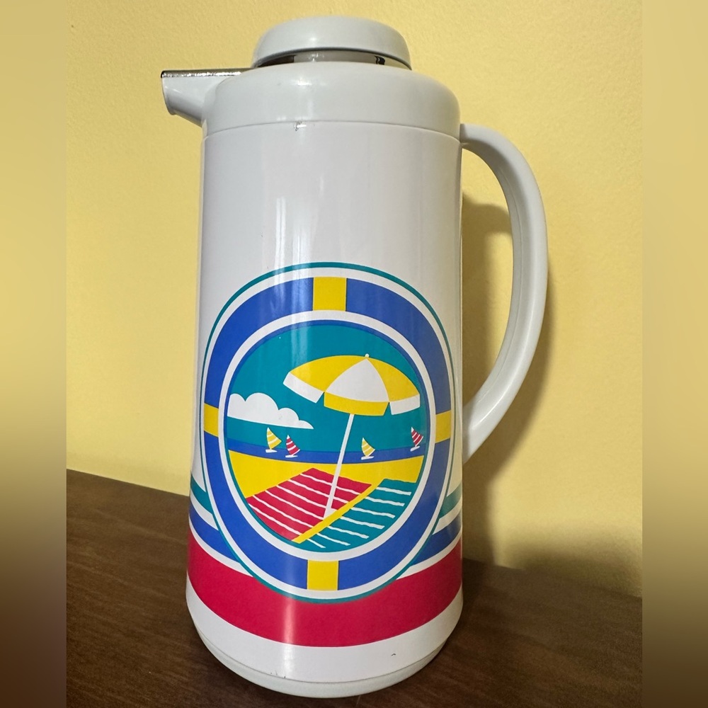 EUC Vintage 80 Phoenix Thermo Insulated Coffee Carafe Bright Beach Summer Motif